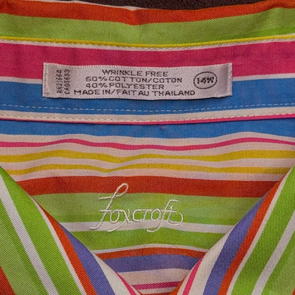 Foxcroft Button Down Shirt Womens 14W Multicolor Rainbow Stripe Wrinkle Free - Picture 3 of 6